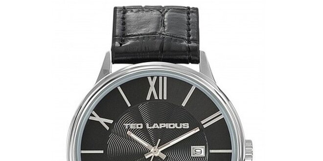 Pánské ocelové hodinky s výrazným černým kulatým ciferníkem Ted Lapidus
