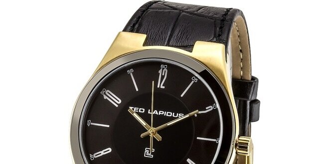 Pánské černé hodinky se zlatými prvky Ted Lapidus