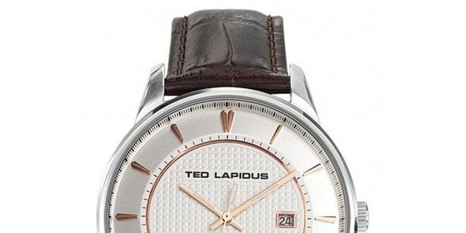Pánské ocelové hodinky s tmavě hnědým páskem Ted Lapidus