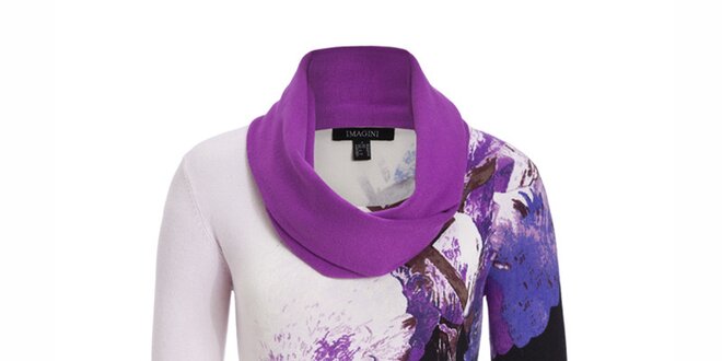 Dámský fialově vzorovaný svetřík s šátkem Imagini
