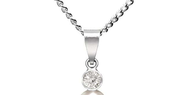 Dámský náhrdelník s postříbřeným přívěskem a bílou perlou Swarovski Elements