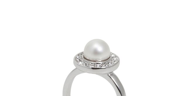 Dámský prsten s bílou perlou Swarovski Elements