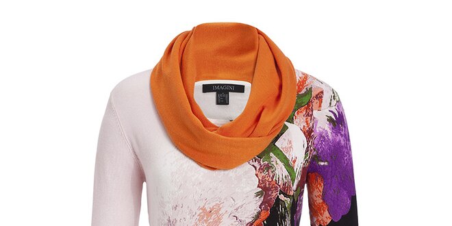 Dámský oranžově vzorovaný svetřík s šátkem Imagini