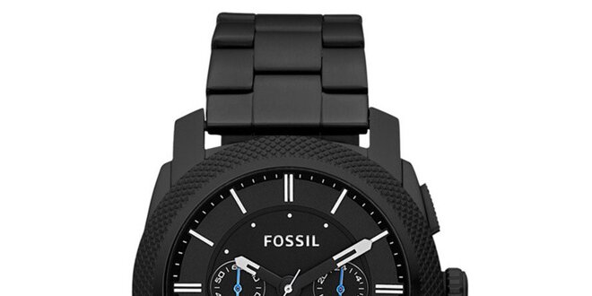 Pánské černé hodinky s modrými ručičkami Fossil