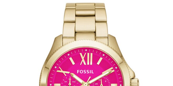 Dámské pozlacené hodinky s růžovým ciferníkem Fossil