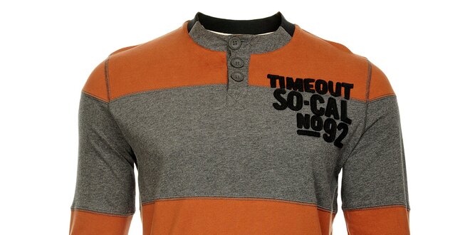 Pruhované oranžovošedé pánské tričko Timeout s dlouhým rukávem
