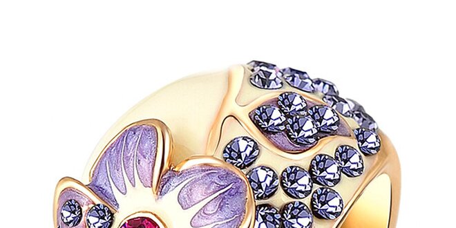 Dámský pozlacený prsten s květinou a krystalky Victoria de Bastilla