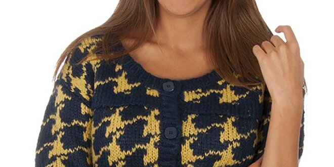 Dámský modro-žlutý vzorovaný svetr s knoflíky Vero Moda