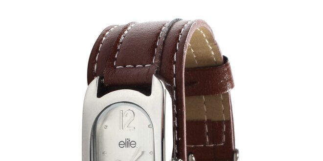 Dámské hodinky s tmavě hnědým páskem Elite