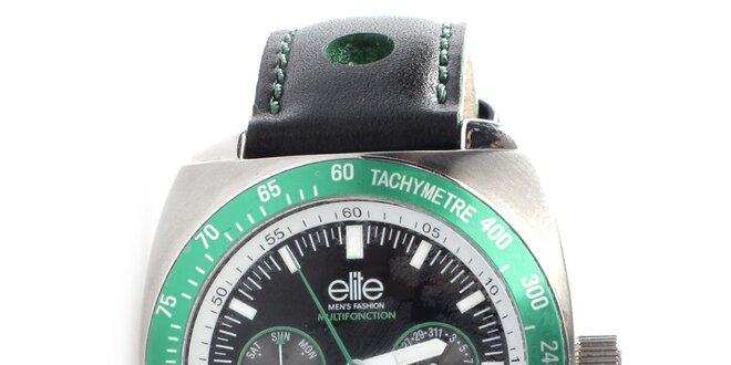 Pánské hodinky se zelenou lunetou Elite