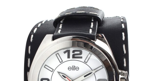 Pánské hodinky s černým prošívaným řemínkem Elite
