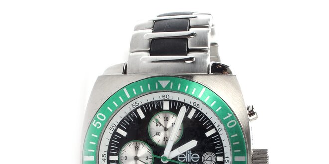 Pánské ocelové hodinky se zelenou lunetou Elite