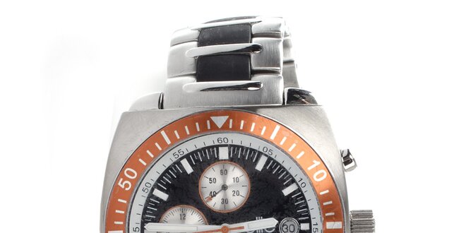 Pánské ocelové hodinky s oranžovou lunetou Elite
