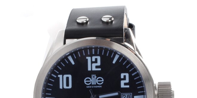 Pánské hodinky s černým řemínkem a datumovkou Elite