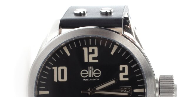 Pánské hodinky s černým ciferníkem a datumovkou Elite