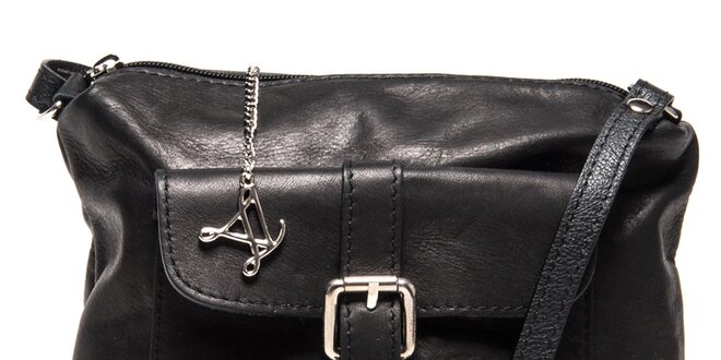 Dámská černá kožená kabelka s kapsou Luisa Vannini