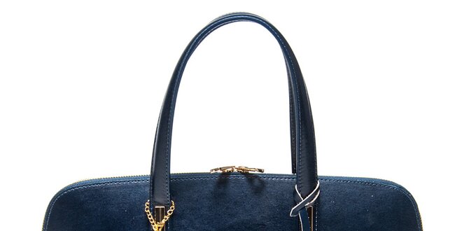 Dámská tmavě modrá kožená kabelka s přívěskem Luisa Vannini