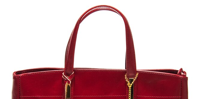 Dámská červená kožená kabelka se třemi odděleními Luisa Vannini