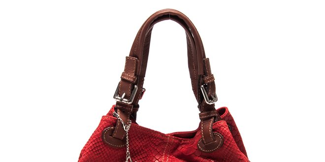 Dámská červená kožená kabelka se šupinatým vzorem Luisa Vannini