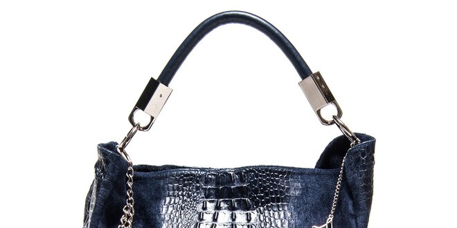 Dámská tmavomodrá kožená kabelka s motivem krokodýlí kůže Luisa Vannini