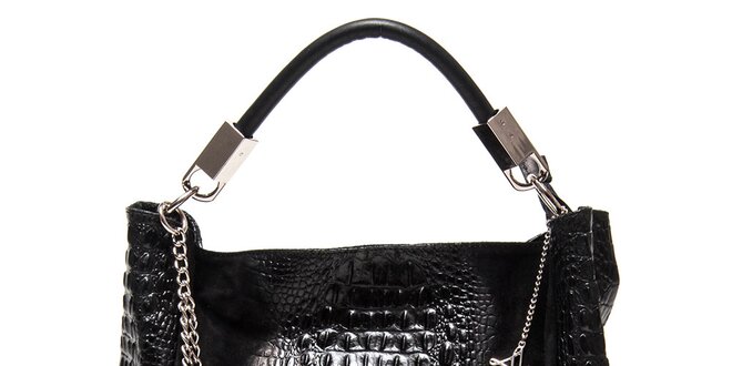 Dámská černá kožená kabelka s motivem krokodýlí kůže Luisa Vannini