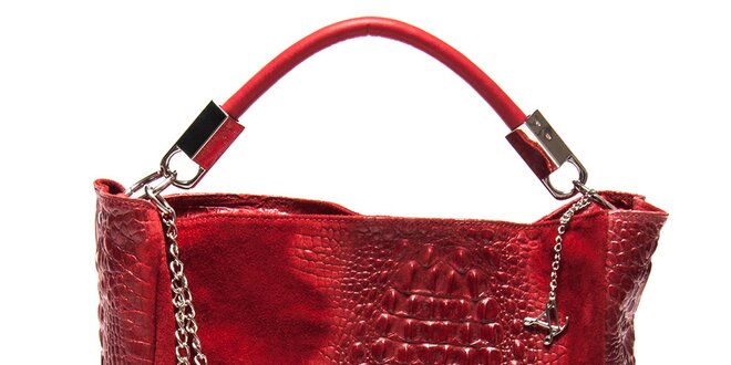 Dámská červená kožená kabelka s motivem krokodýlí kůže Luisa Vannini