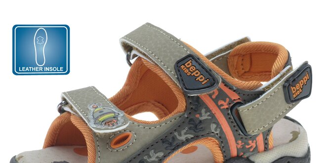 Dětské šedo-oranžové kožené sandále Beppi