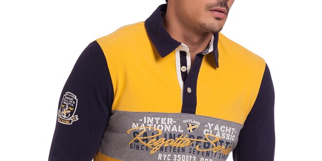 Pánské žluto-modré polo tričko se vzorem na hrudi Galvanni