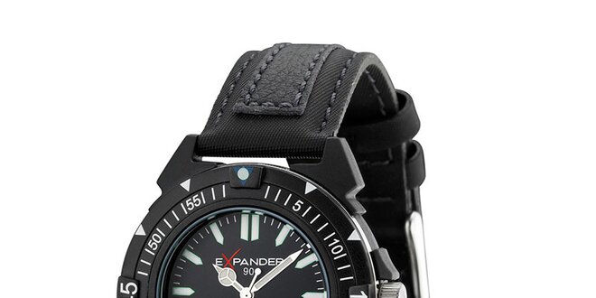 Pánské černé ocelové hodinky Sector s černým koženým řemínkem