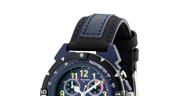 Pánské černo-modré ocelové hodinky Sector s koženým řemínkem