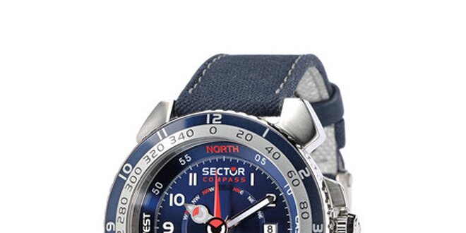 Pánské modré ocelové hodinky Sector s koženým řemínkem