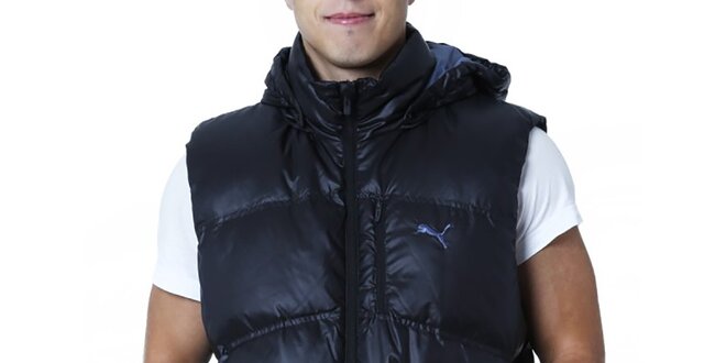 Pánská černá prošívaná vesta s kapucí Puma