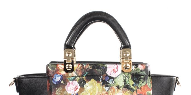 Dámská černá kabelka s květinovým motivem Gessy