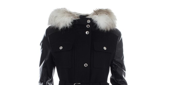 Dámský černý kabátek s kapucí a kožíškem Halifax