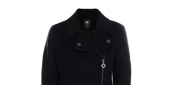 Dámský černý kabát s asymetrickým zapínáním na zip Halifax