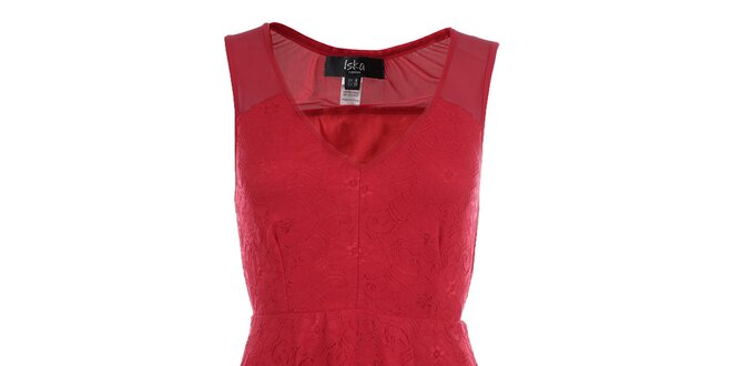 Dámské červené krajkové šaty s transparentními ramínky Iska