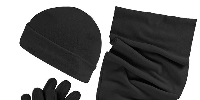 Dámský zimní fleecový set v černé barvě - čepice, šála, rukavice Trespass