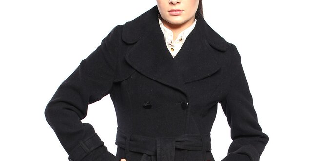 Dámský černý dvouřadý kabát s páskem Vera Ravenna