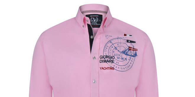 Pánská růžová košile s výšivkami Giorgio di Mare
