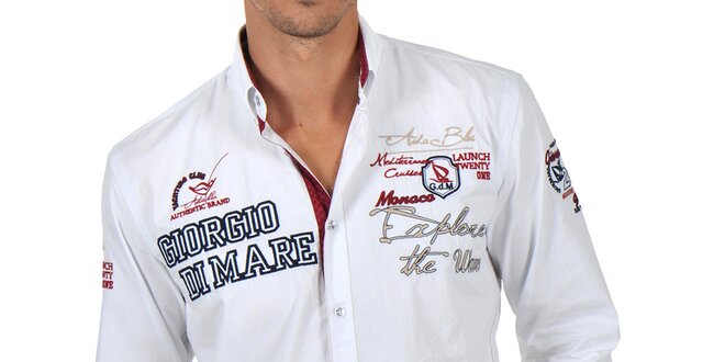 Pánská bílá košile s bohatým zdobením Giorgio di Mare