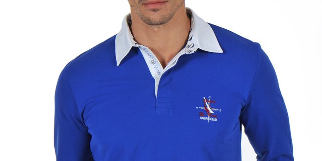 Pánské modré polo tričko s dlouhým rukávem Giorgio Di Mare