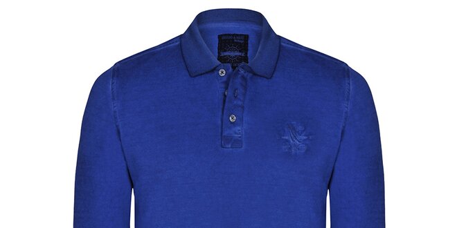 Pánské sytě modré polo triko s dlouhým rukávem Giorgio di Mare