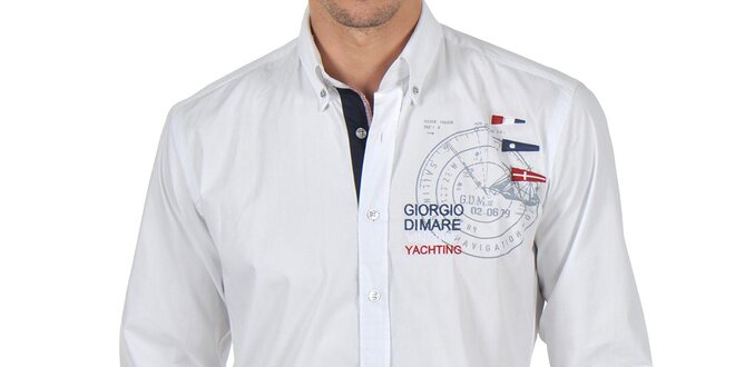 Pánská bílá košile s výšivkami Giorgio di Mare