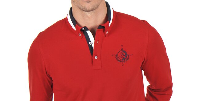 Pánské červené polo tričko s pruhovaným límečkem Giorgio Di Mare