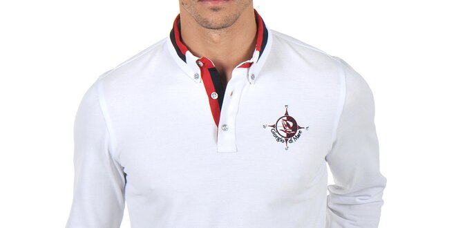 Pánské bílé polo tričko s pruhovaným límečkem Giorgio Di Mare