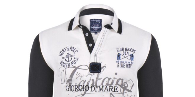 Pánské krémové polo tričko s modrými rukávy Giorgio Di Mare