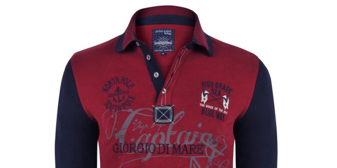 Pánské bordó tričko s modrými rukávy Giorgio Di Mare