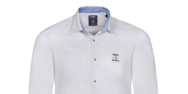 Pánská bílá košile s modrými výšivkami Giorgio di Mare
