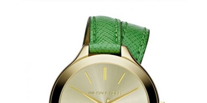 Dámské analogové hodinky se zeleným koženým páskem Michael Kors
