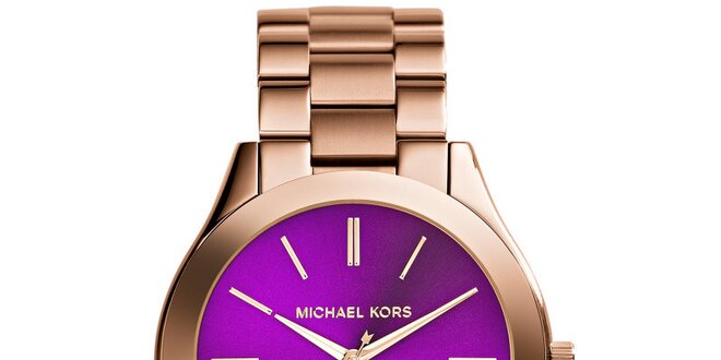 Dámské pozlacené hodinky s fialovým ciferníkem Michael Kors